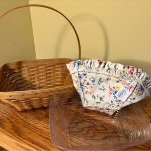 Longaberger Handwoven Basket with Floral Fabric